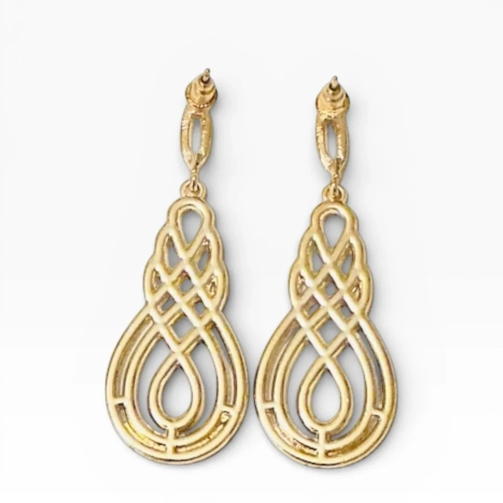 David Tutera Juliana Bridal Earrings in Gold with Pave Set Scroll Design - Picture 3 of 3